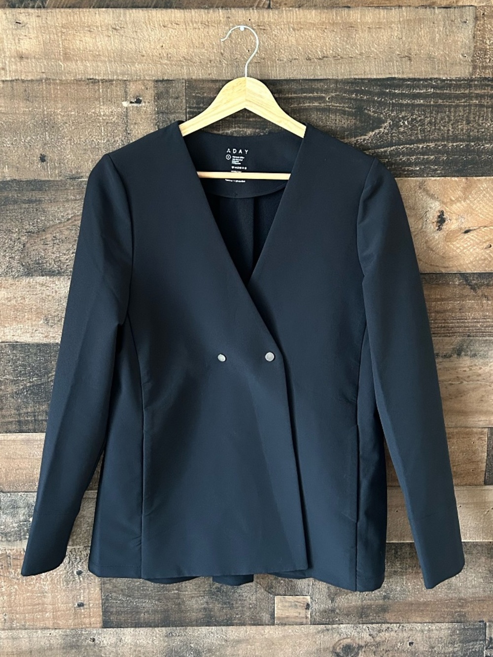 ADAY Double Take Blazer Black Small | Stretch Structured Minimal Jacket EUC